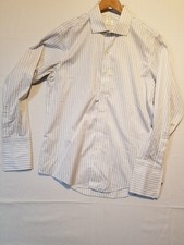 BROOKS BROTHERS Men's Sleeve Oxford Dress Shirt 16.5x35 White Stripe Reg 23x31.5