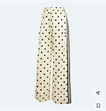 adidas Women's Wide-Leg Satin Pants Polka Dot Stripe High-Rise Pockets