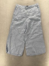 Tahari Luxe Linen Crop Pants Womens XL Blue Wide Leg Pull On Elastic Waist NWT