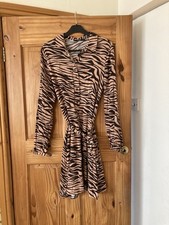 George size 12 brown black zebra print striped long-sleeved shirt dress