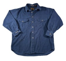 St Johns Bay Chamois Cloth Shirt Mens Medium Navy Blue Button Up Flannel Vintage