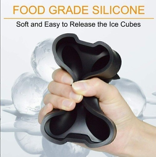 Black Round Silicon Ice Cube Ball Maker Tray 8 Large Sphere Molds Bar w/ Funnel - Picture 10 of 13