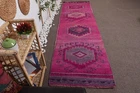 2,9x10,1 ft Herki Turkish Rug, Pink Floral Vintage Rug Wool