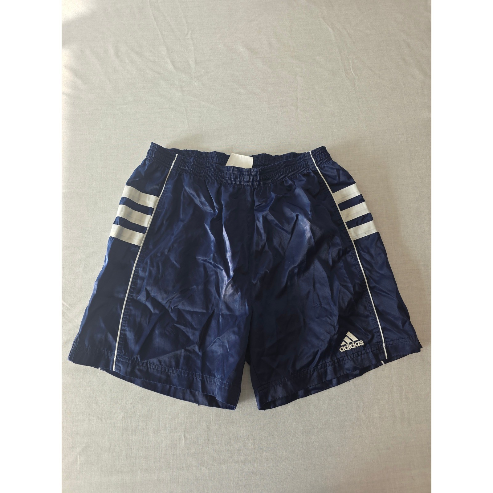 Adidas Vintage Athletic Shorts 90s Nylon 3-Stripe Small Navy White Retro Soccer