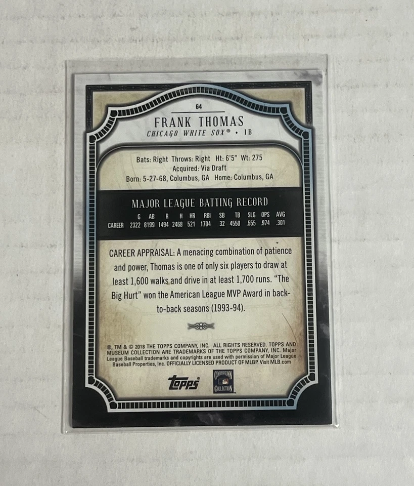 2018 Topps Museum Collection #64 Frank Thomas Copper Card Chicago White Sox - Image 2 of 2