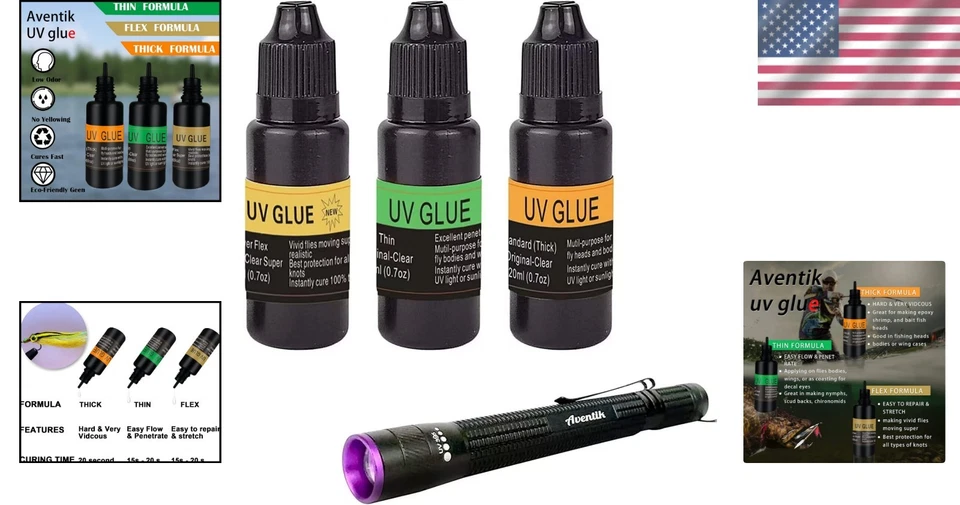 Versátil Juego de Pegamento UV para Atar Moscas - Grueso, Delgado y Flexible 20ml con Luz de 395nm Foto 2 de 4