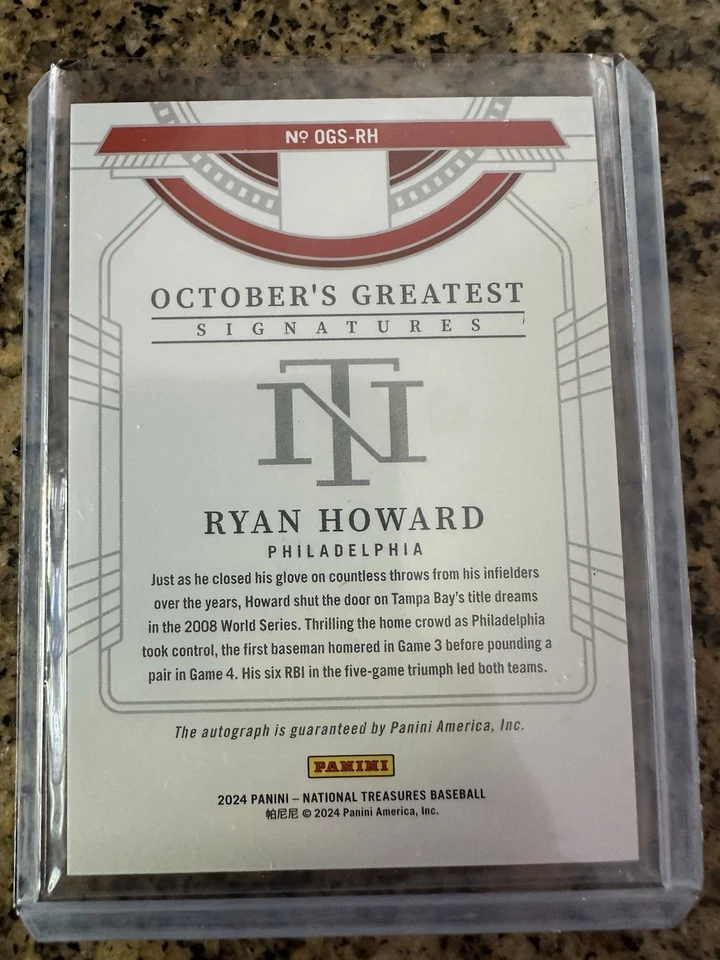 2024 Panini National Treasures Ryan Howard automático/49 October’s Greatest #OGS-RH Foto 3 de 3