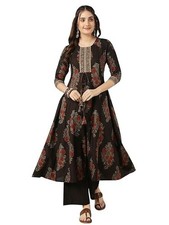 Black Printed Kurta with Palazzos Bottom Women Flared Kurti Dress Co-ord Set