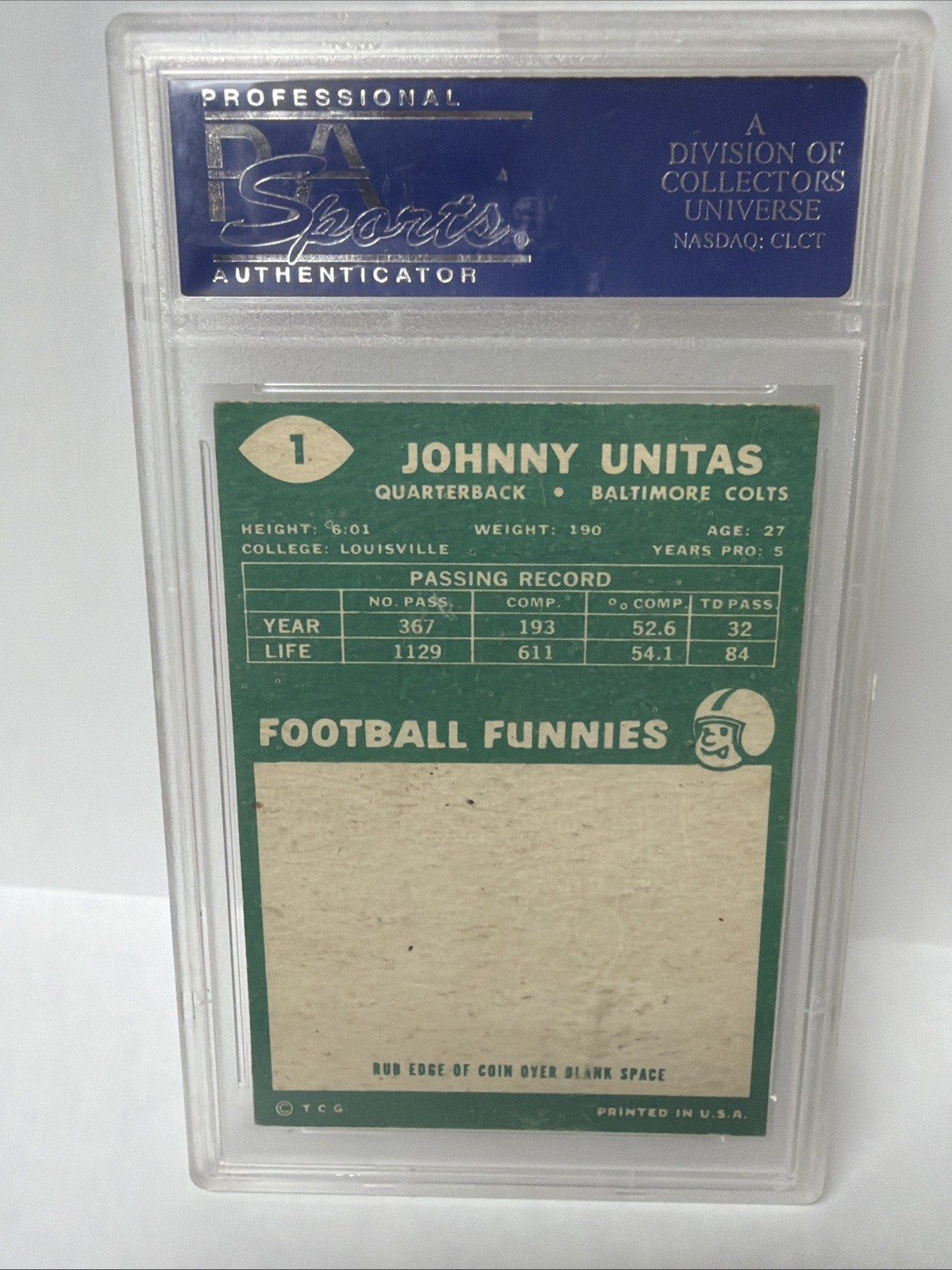 1960 TOPPS #1 JOHNNY UNITAS PSA 4  (PSA Error) view 2