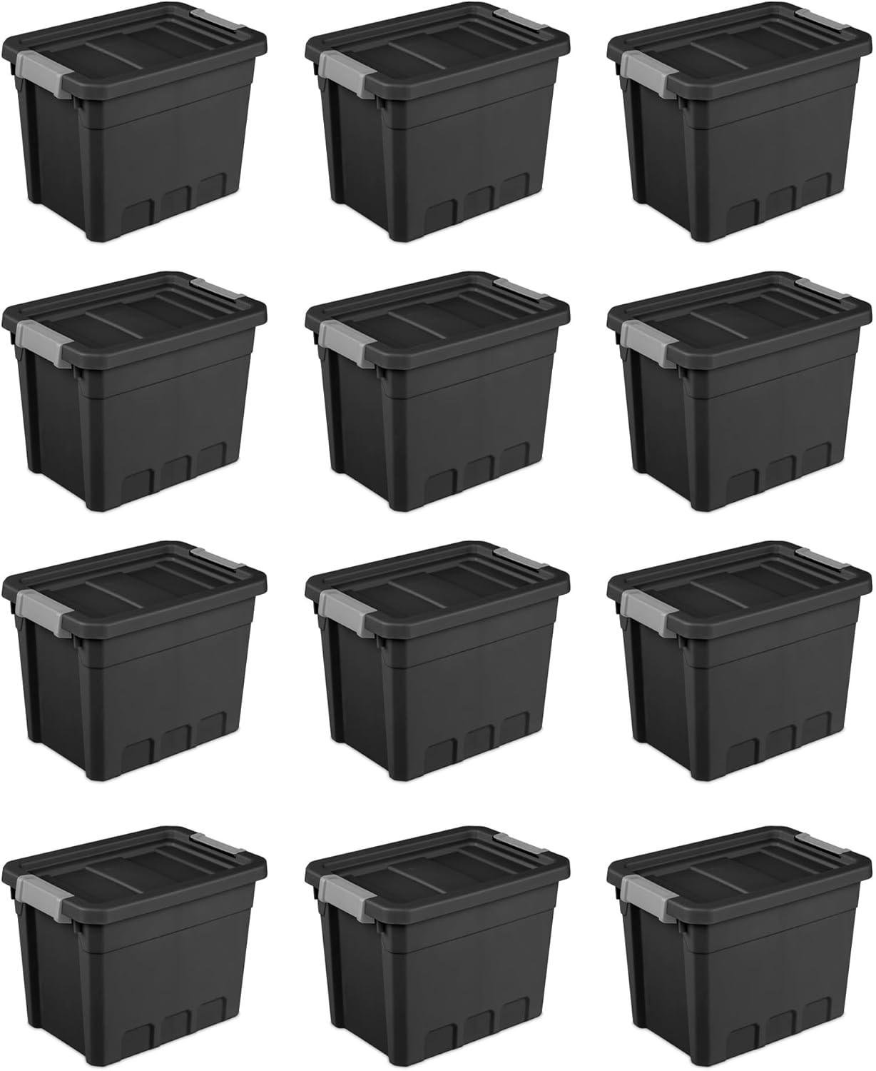 12-Pack Plastic Storage Bins with Lids, Stackable Containers, 7.5 Gallon, Black