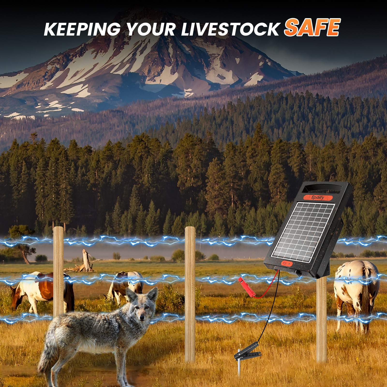 10-Mile Solar Electric Fence Charger 0.18 Joule Day/Night Mode for Livestock