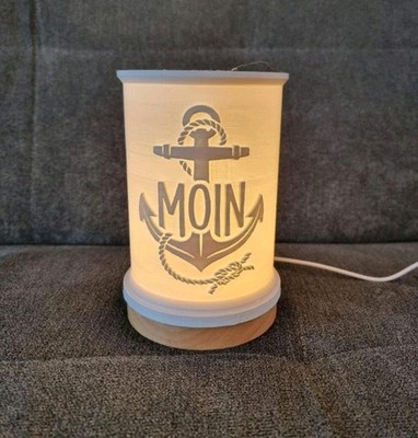 Lampe Leuchte Maritim Tischlampe Tischleuchte MOIN Anker USB 3d Druck Holzsockel