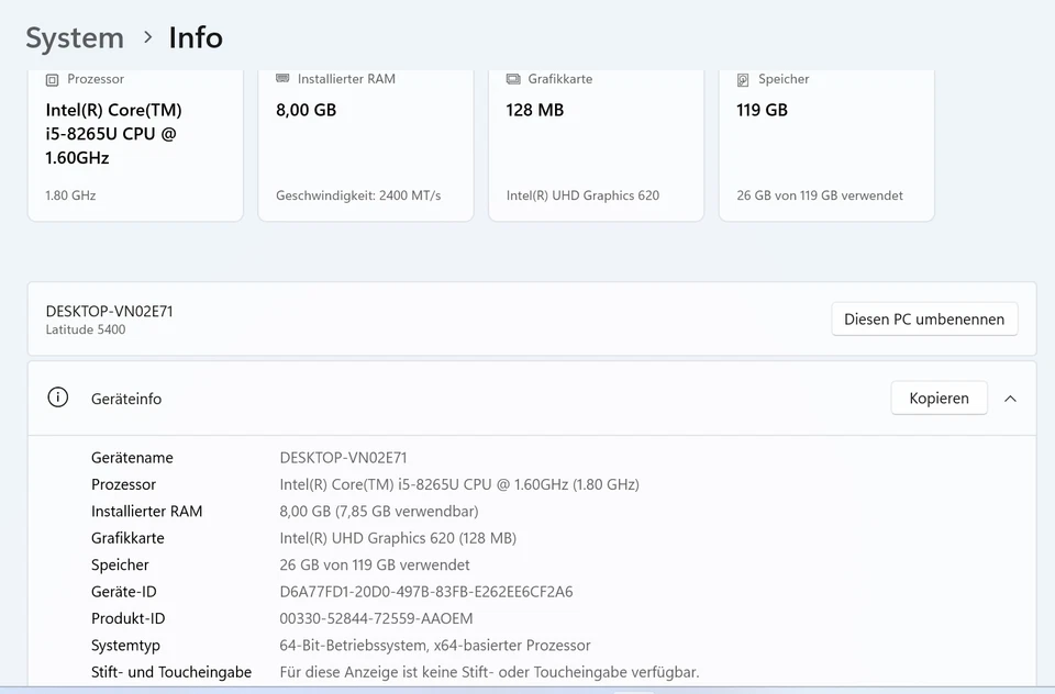 Dell Latitude 5400 · i5-8265U · 8GB · 128GB, Foto 3 von 5