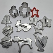 Set Of 11 Aluminum & 1 Plastic Cookie Cutters Various Sizes, Some Handled