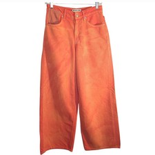 Free People We The Free Waterfalls Baggy Wide Leg Jeans Orange Tie Dye Size 24