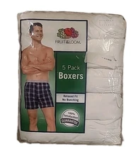 Fruit Of The Loom Boxers 3XL 48-50 Tag Free Cotton/Poly Blend 5 Pack White
