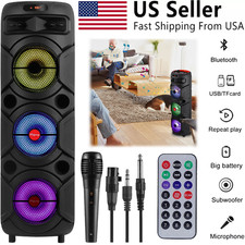Heavy Bass Bluetooth Party Speaker 3x8" Woofers Wireless Portable TWS FM Karaoke