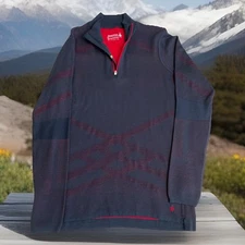 Smartwool Intraknit Base layer Quarter Zip XL Women Navy Red Ski Hiking Wool