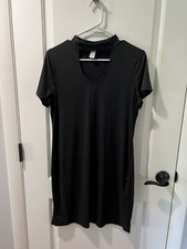 Tee Shirt Dress Mini Fitted Body Contour with Neck band Sz L READ ?Medium