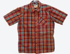 Simms Men's Extra Large Short Sleeve Plaid Fishing Red Orange Mint Green
