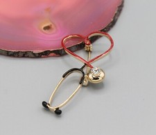 Nurse doctor hospital stethoscope pin brooch heart love jewelry fashion gold