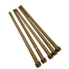 Lot of 5 Vintage Wooden Thread Spindles 15" Sewing Spools Bobbins Antique Yarn