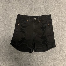 American Eagle Distressed Mom Short Jean Shorts in Size 00 Black Denim
