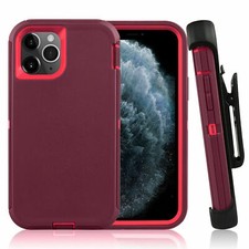 Rugged Defender Case for iPhone 12 12 Pro Max Belt clip Fits Otter Box Burgundy
