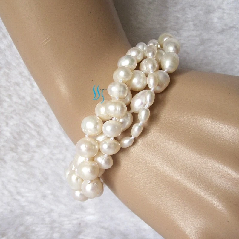 Pulsera de perlas blancas de agua dulce de 7-8" 4-10 mm broche dorado arroz redondo Foto 2 de 3