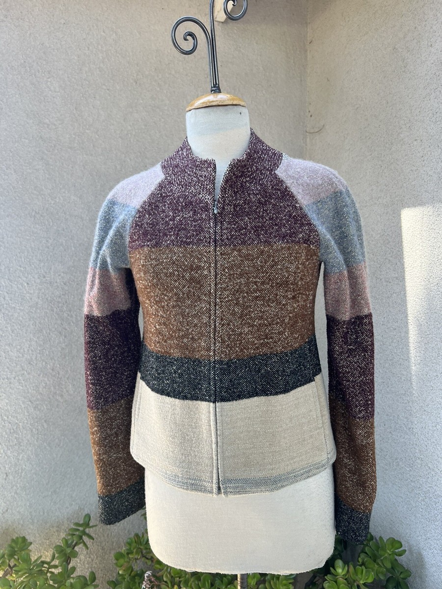 Jacket Dries Van Noten short wool stripes earth tones Sz 38 XS