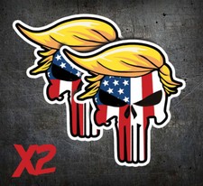Donald Trump Sticker 2016 20 24 Skull Hair Punisher Bumper Window USA Flag MAGA