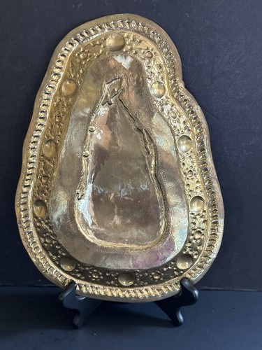 Vtg Brass Sri Lanka Ceylon Charger Dish Tray Impressed Embossed Engraved MCM 12” - Picture 14 of 20