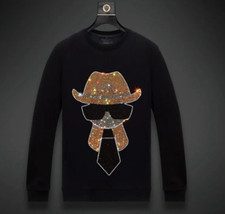 New Men Luxury Diamond Rhinestones Fashion Black White Hoodie High Quality