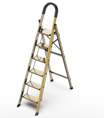  6 Step Ladder, Aluminum Folding Step Stool with Anti 6 STEP Champagne Gold