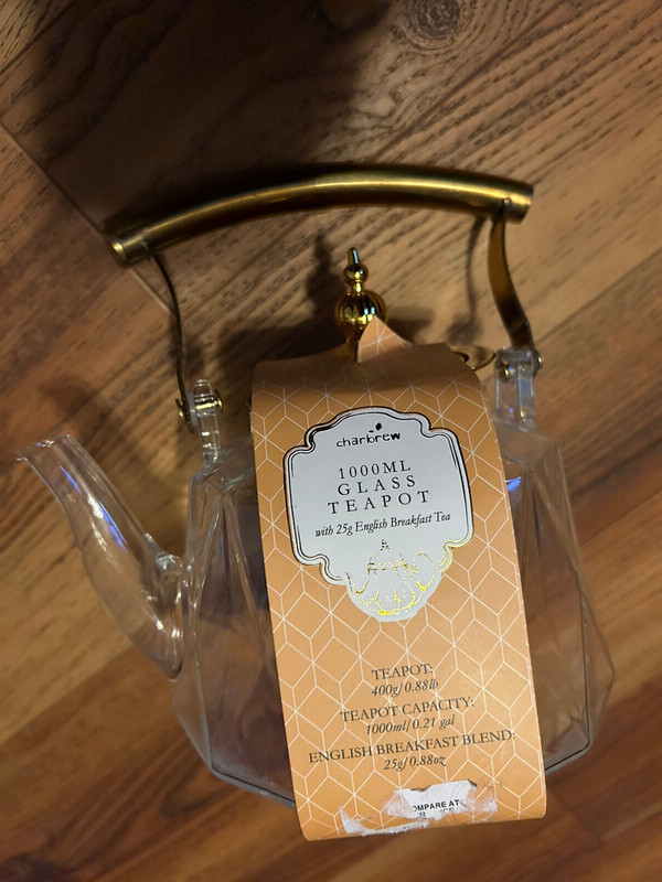 Charbrew 1000 ML Glass Tea Pot with Infuser 25 grams of English Breakfast Tea