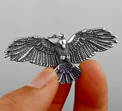 Large FLYING EAGLE BIRD WINGS Pendant on 925 Sterling Silver 24'' Necklace Men