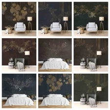 3D Floral Black Golden Self-adhesive Wallpaper Removable Wallpaper Wall Mural
