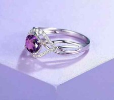 2Ct Round Lab-Created Amethyst Solitaire Engagement Ring 14K White Gold Plated