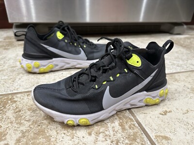 Nike React Sneakers Womens Size 7.5 Element 55 Black/Wolf Grey/Volt BQ2728-001