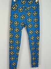 LulaRoe Brushed Soft Leggings One Size Blue Yellow Floral