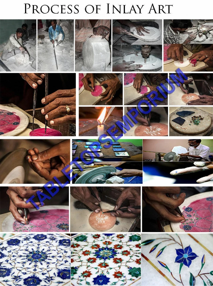 3 Fuß x 4 Fuß weiße Marmorplatte Esstisch Würfel Intarsien Design Mosaik Stei... - Bild 2 von 4