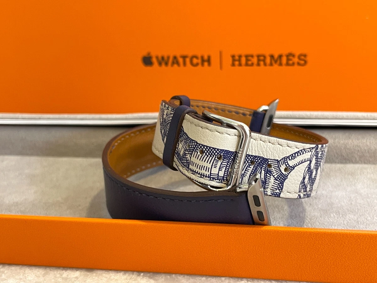 HERMES Apple watch band Double Tour Encre/Beton blue, 40 mm | eBay