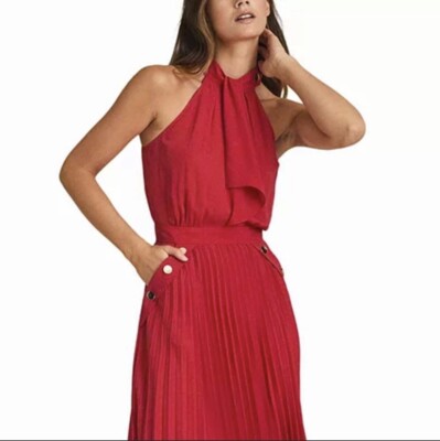 Reiss Nina Fuchsia Pink Dress 12 Halter Neck Pleated Pockets $495 | eBay