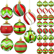 24 Pcs Glitter Christmas Tree Ball Ornaments Red and Green Christmas Tree Decora
