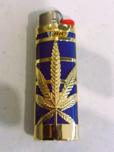 Gold Leaf Lighter Case Cover Holder for Large bic lighter comes with lighter - Picture 2 of 4