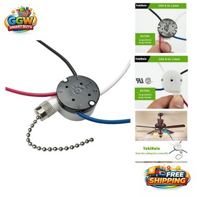 Compact 3-Speed Pull Chain Light Switch in Nickel - Compatible with Major Brands