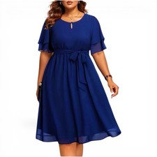 Pinup Fashion Dress size 24 Royal Blue Chiffon Keyhole Cocktail Knee