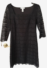 White House Black Market Sz Medium Elegant Lined Black Lace Sheer Sleeve Dress