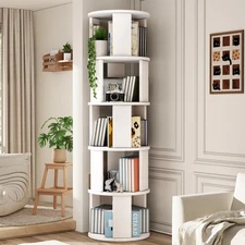 5 Tier Rotating Bookshelf Tower, 360° Display round Bookcase, Floor Standing Cor