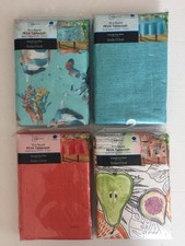 Lot of 4 Peva Vinyl Tablecloths 70" Round Orange Teal Fish Fruit